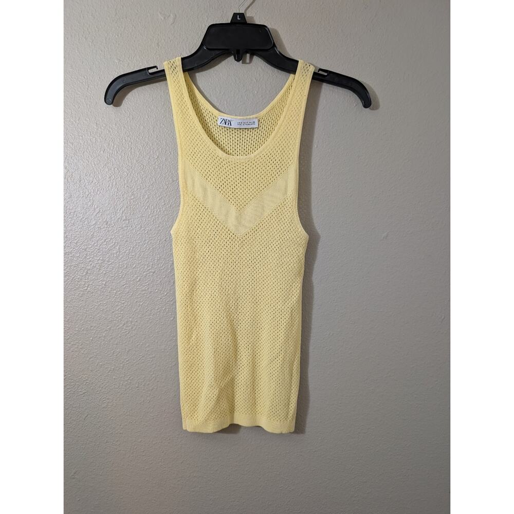 Zara Light Yellow Mesh Tank Top - Picture 3 of 5
